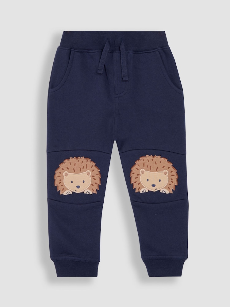 JoJo Maman Bébé Navy Blue Hedgehog Appliqué Knee Pet in Pocket Joggers - Image 1 of 3