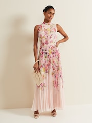 Phase Eight Multi Dahlia Print Pleat Midaxi Dress - Image 1 of 8