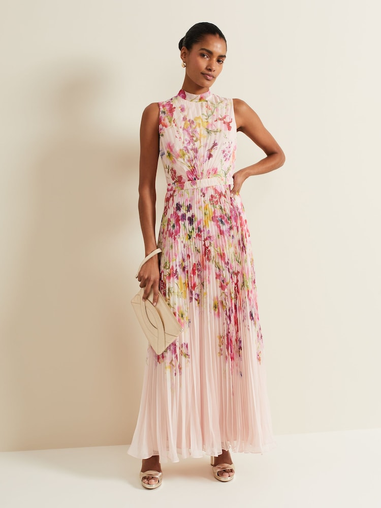 Phase Eight Multi Dahlia Print Pleat Midaxi Dress - Image 1 of 8