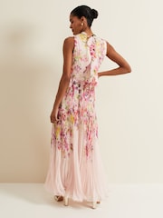 Phase Eight Multi Dahlia Print Pleat Midaxi Dress - Image 3 of 8