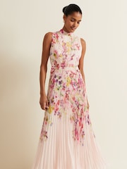 Phase Eight Multi Dahlia Print Pleat Midaxi Dress - Image 4 of 8