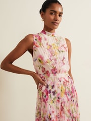 Phase Eight Multi Dahlia Print Pleat Midaxi Dress - Image 5 of 8