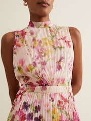 Phase Eight Multi Dahlia Print Pleat Midaxi Dress - Image 6 of 8