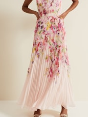 Phase Eight Multi Dahlia Print Pleat Midaxi Dress - Image 7 of 8