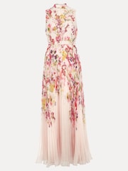 Phase Eight Multi Dahlia Print Pleat Midaxi Dress - Image 8 of 8