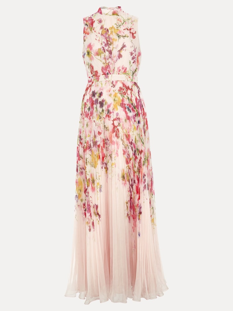 Phase Eight Multi Dahlia Print Pleat Midaxi Dress - Image 8 of 8