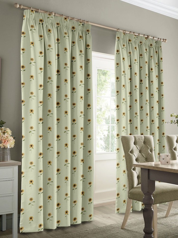 Sophie Allport Green Sunflowers Made to Measure 100% Cotton Curtains - Image 2 of 9