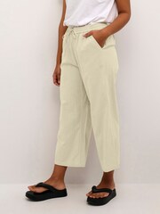 Kaffe Cream Emily Culotte Elastic Waist 100% Cotton Trousers - Image 1 of 5