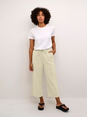 Kaffe Cream Emily Culotte Elastic Waist 100% Cotton Trousers - Image 3 of 5