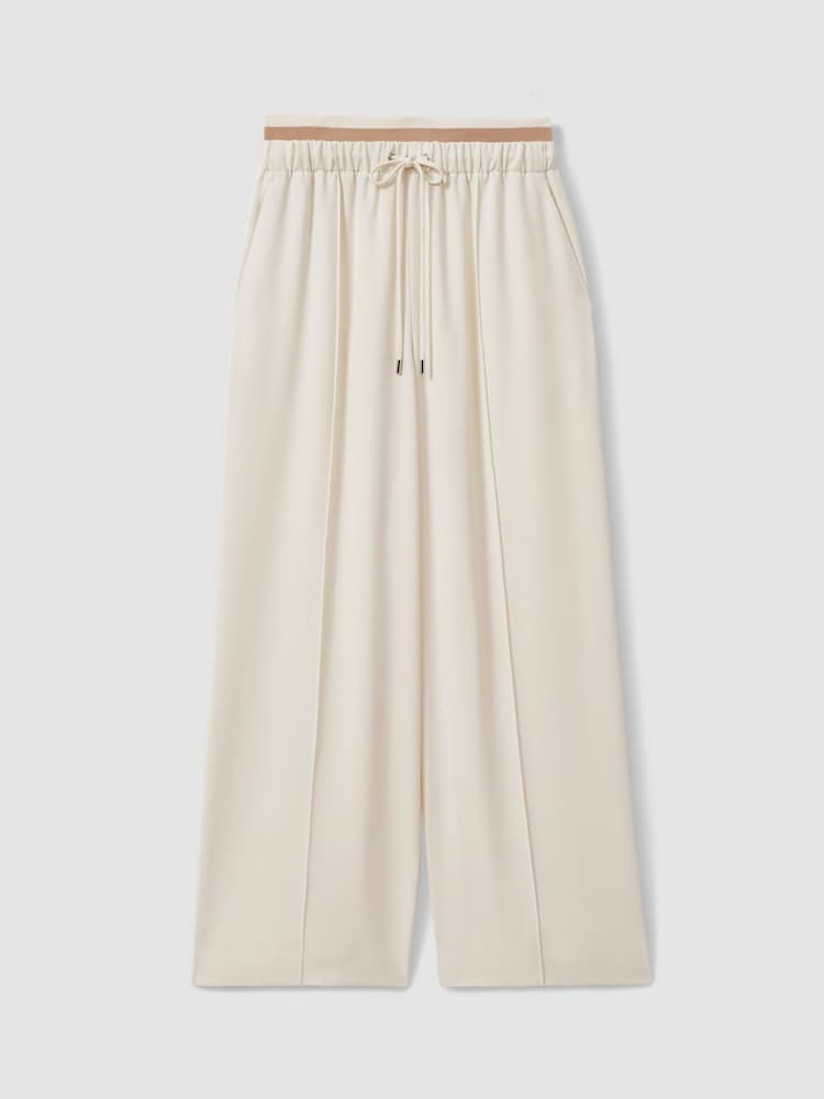 Reiss Cream Fleur Petite Waistband Detail Wide Leg Trousers - Image 2 of 7 Reiss Cream Fleur Petite Waistband Detail Wide Leg Trousers - Image 2 of 7