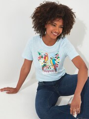 Joe Browns Blue Tropical Parrot Graphic Crew Neck Graphic T-Shirt - Image 1 of 5