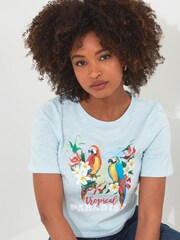 Joe Browns Blue Tropical Parrot Graphic Crew Neck Graphic T-Shirt - Image 4 of 5