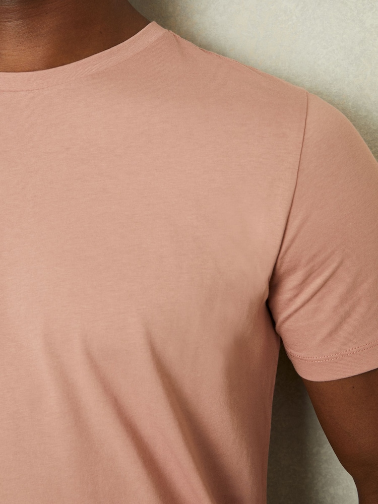 Reiss Dusty Pink Bless 100% Cotton Crew Neck T-Shirt - Image 3 of 5
