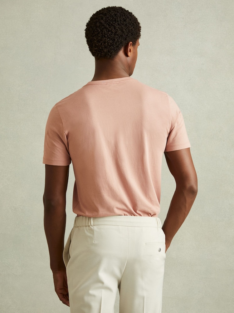 Reiss Dusty Pink Bless 100% Cotton Crew Neck T-Shirt - Image 4 of 5