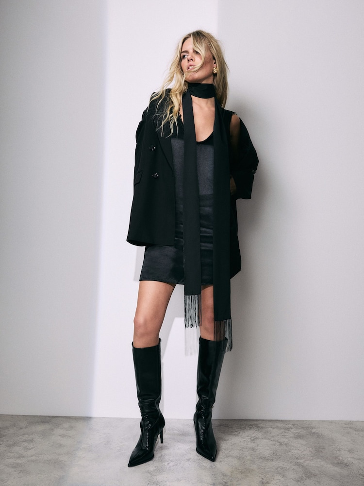 Black Forever Comfort® Skinny Heeled Buckle Detail Knee High Boots - Image 2 of 10