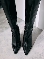 Black Forever Comfort® Skinny Heeled Buckle Detail Knee High Boots - Image 3 of 10