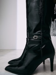 Black Forever Comfort® Skinny Heeled Buckle Detail Knee High Boots - Image 4 of 10