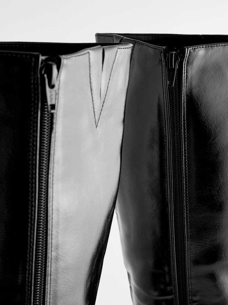 Black Forever Comfort® Skinny Heeled Buckle Detail Knee High Boots - Image 5 of 10