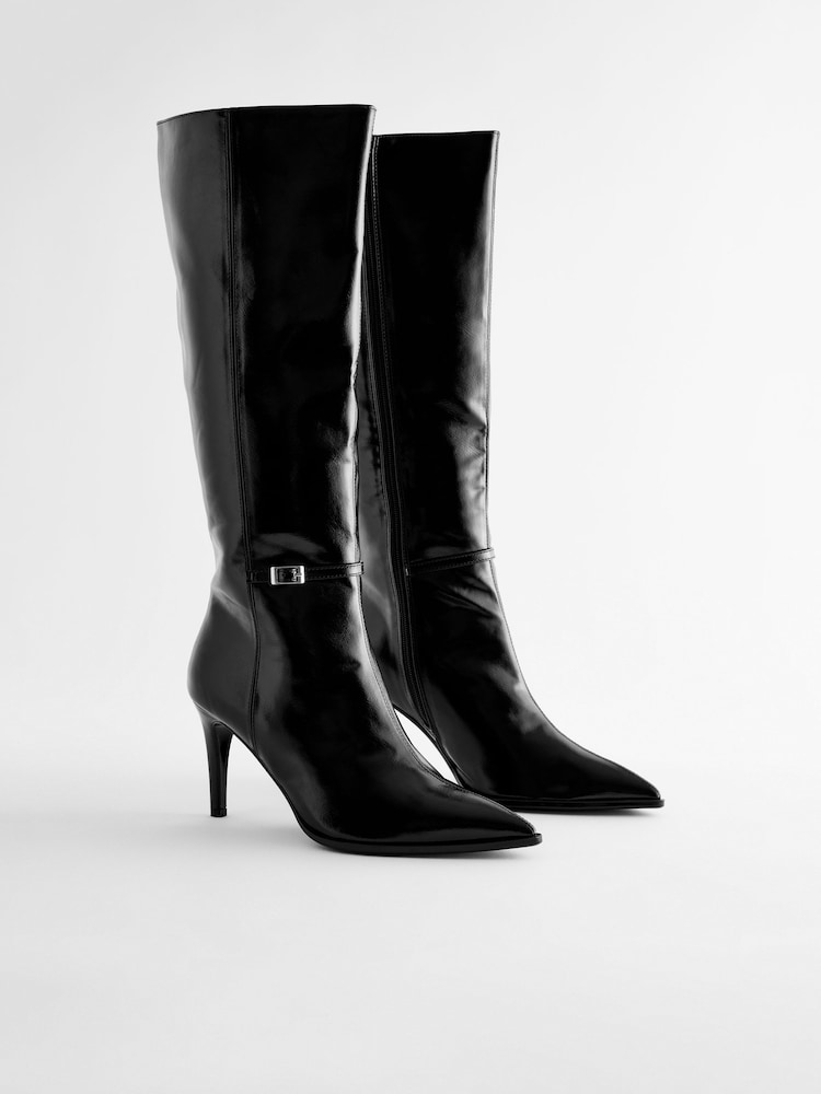 Black Forever Comfort® Skinny Heeled Buckle Detail Knee High Boots - Image 6 of 10