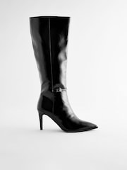 Black Forever Comfort® Skinny Heeled Buckle Detail Knee High Boots - Image 7 of 10