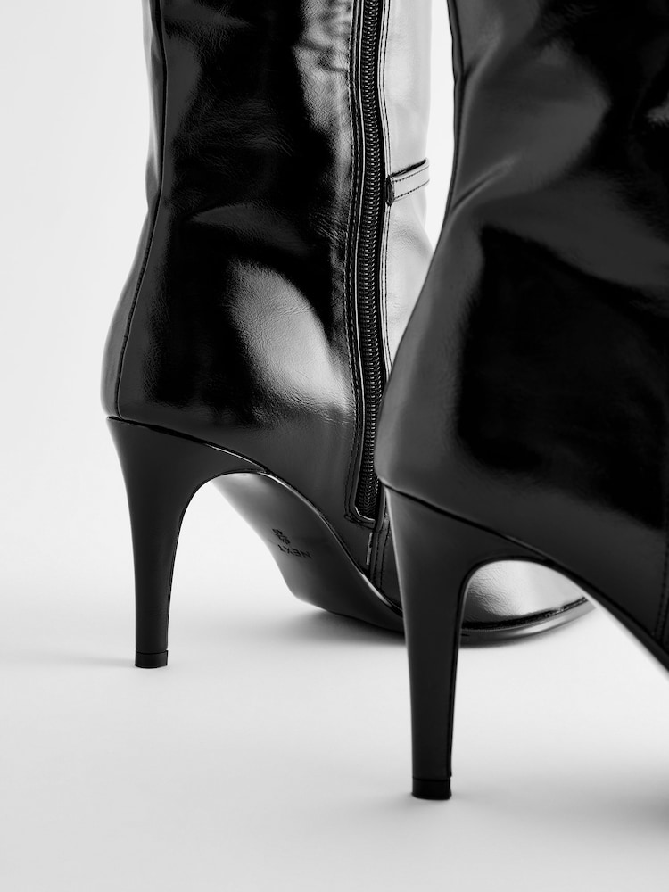 Black Forever Comfort® Skinny Heeled Buckle Detail Knee High Boots - Image 9 of 10