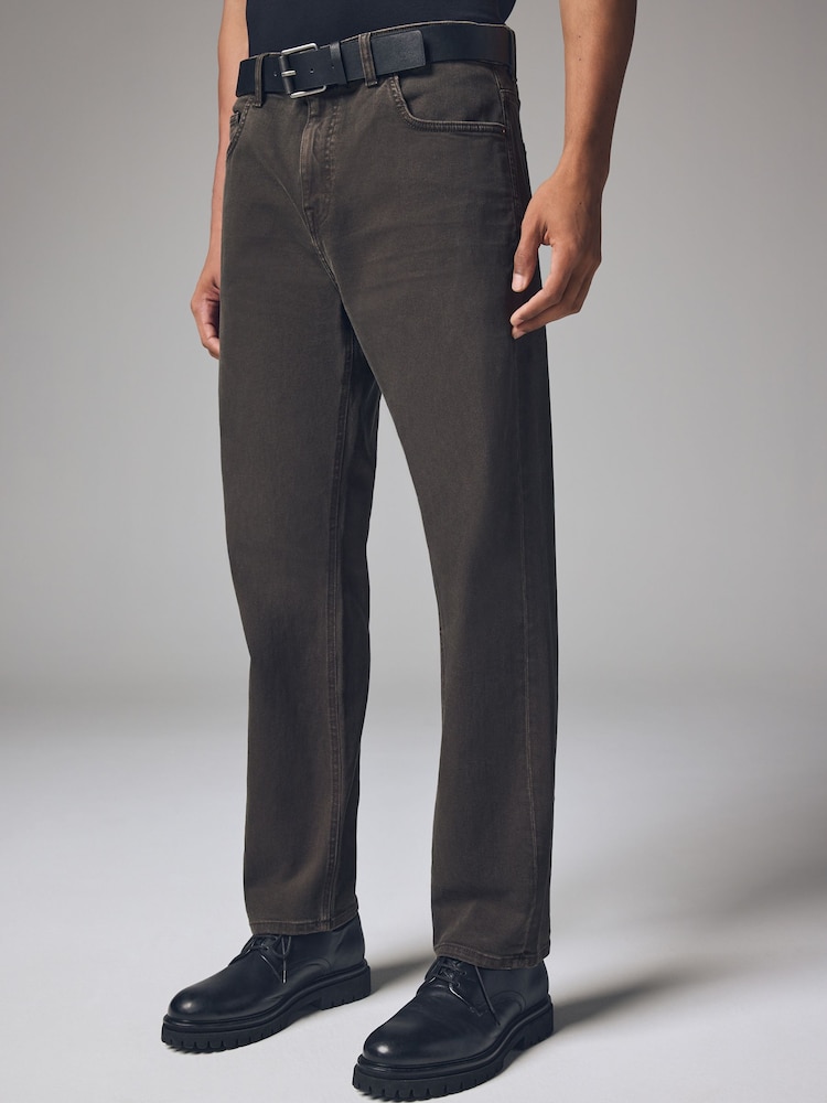 Dark Brown Straight Fit Belted Authentic Jeans - Image 1 of 12