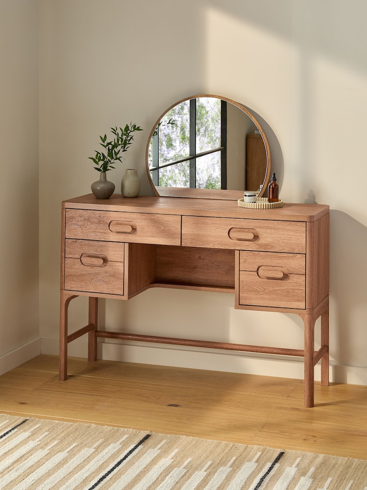 Mid Natural Nolan Oak Effect Storage Console Dressing Table - Image 2 of 10