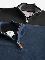 Black/Navy Blue Regular Fit 100% Cotton Premium Quarter Zip Jumpers 2 Pack - Image 13 of 13