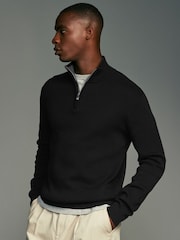 Black/Navy Blue Regular Fit 100% Cotton Premium Quarter Zip Jumpers 2 Pack - Image 2 of 13