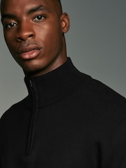 Black/Navy Blue Regular Fit 100% Cotton Premium Quarter Zip Jumpers 2 Pack - Image 5 of 13