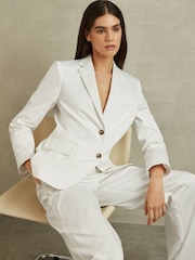Reiss White Harper Tailored Single Breasted Suit Blazer - Image 1 of 6