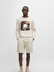 BOSS White 100% Cotton Terry Relaxed-Fit Sweatshirt With Seasonal Artwork - Image 3 of 5