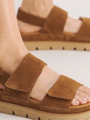 Simply Be Brown Wide Fit Chunky Comfort Suede Touch And Close Sandals - Image 4 of 4