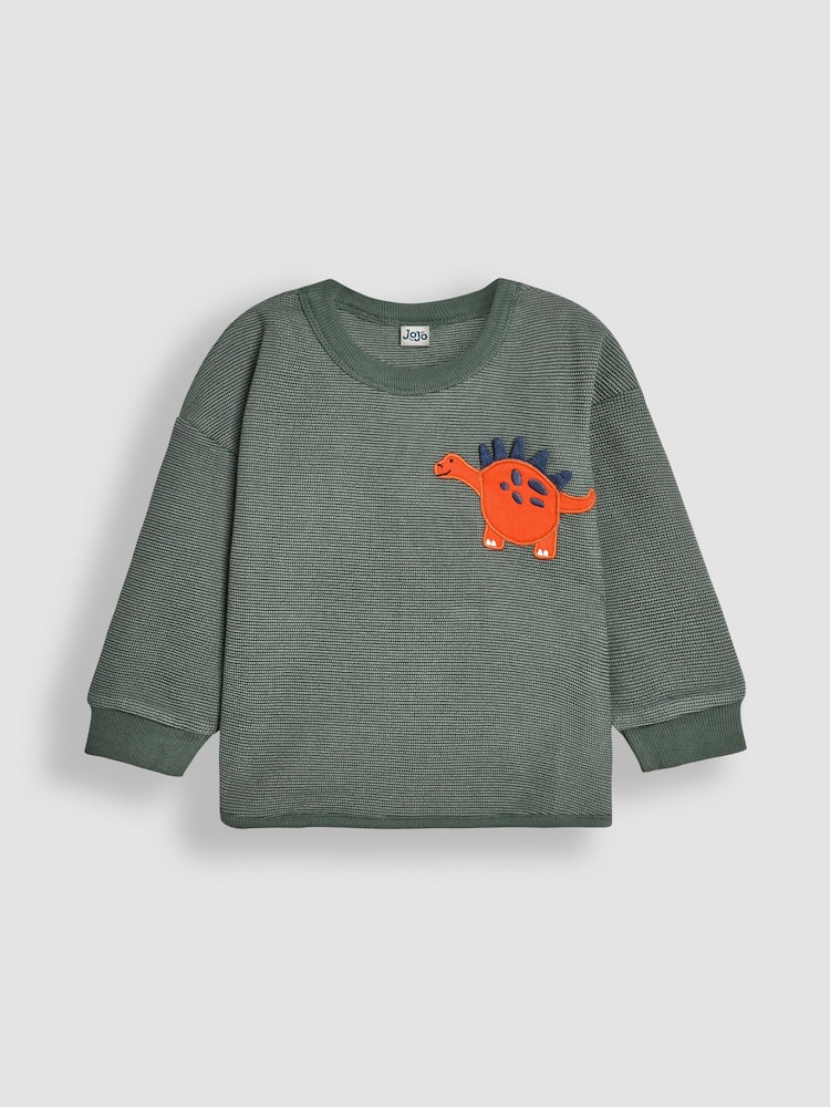 JoJo Maman Bébé Khaki Green DInosaur Appliqué Pocket Top - Image 1 of 3 JoJo Maman Bébé Khaki Green DInosaur Appliqué Pocket Top - Image 1 of 3