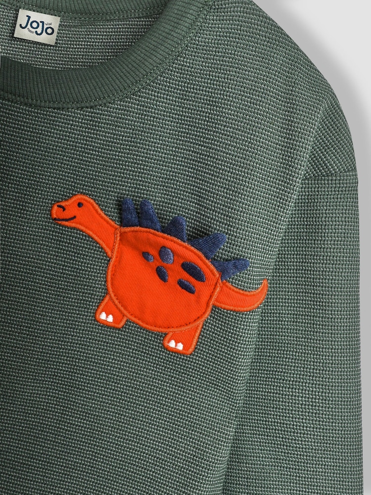 JoJo Maman Bébé Khaki Green DInosaur Appliqué Pocket Top - Image 3 of 3