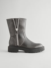 Grey Leather Forever Comfort® Ankle Zip Biker Boots - Image 2 of 4