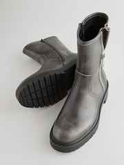 Grey Leather Forever Comfort® Ankle Zip Biker Boots - Image 3 of 4
