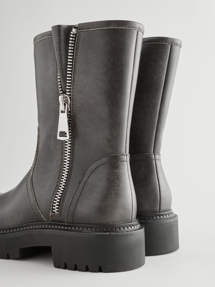Grey Leather Forever Comfort® Ankle Zip Biker Boots - Image 4 of 4