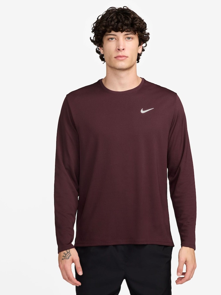 Nike Burgundy Crush Dri-FIT UV Miler Long-Sleeve Running Top - Image 1 of 3