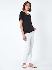 Roman Black Lace Trim Stretch Jersey Blouses - Image 2 of 5