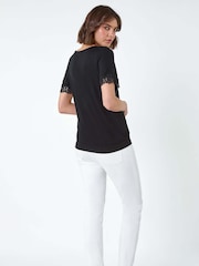 Roman Black Lace Trim Stretch Jersey Blouses - Image 3 of 5