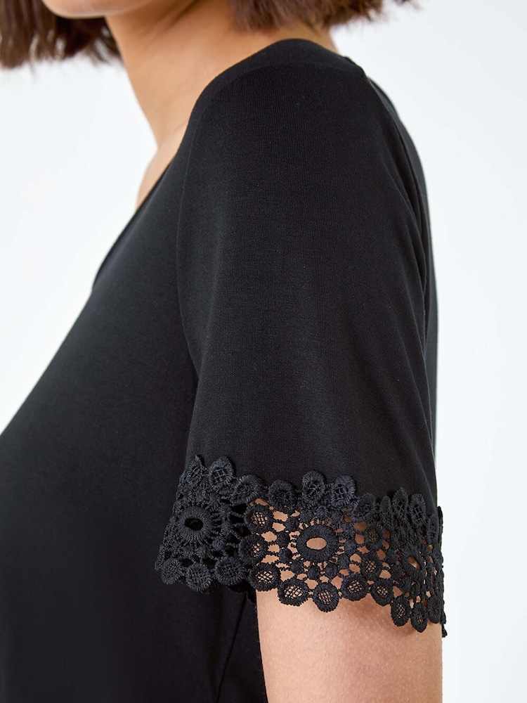 Roman Black Lace Trim Stretch Jersey Blouses - Image 5 of 5