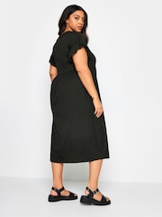 Yours Curve Black Pure 100% Cotton Frill Sleeve Midaxi Dress - Image 3 of 5