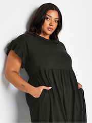 Yours Curve Black Pure 100% Cotton Frill Sleeve Midaxi Dress - Image 4 of 5
