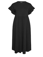 Yours Curve Black Pure 100% Cotton Frill Sleeve Midaxi Dress - Image 5 of 5