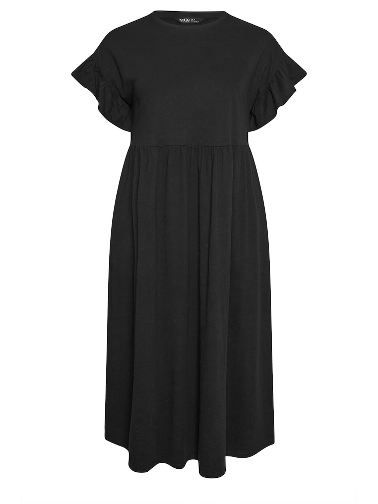 Yours Curve Black Pure 100% Cotton Frill Sleeve Midaxi Dress - Image 5 of 5