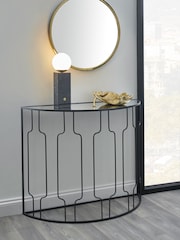 Pacific Black Mirrored Glass and Metal Half Moon Console Table - Image 1 of 6