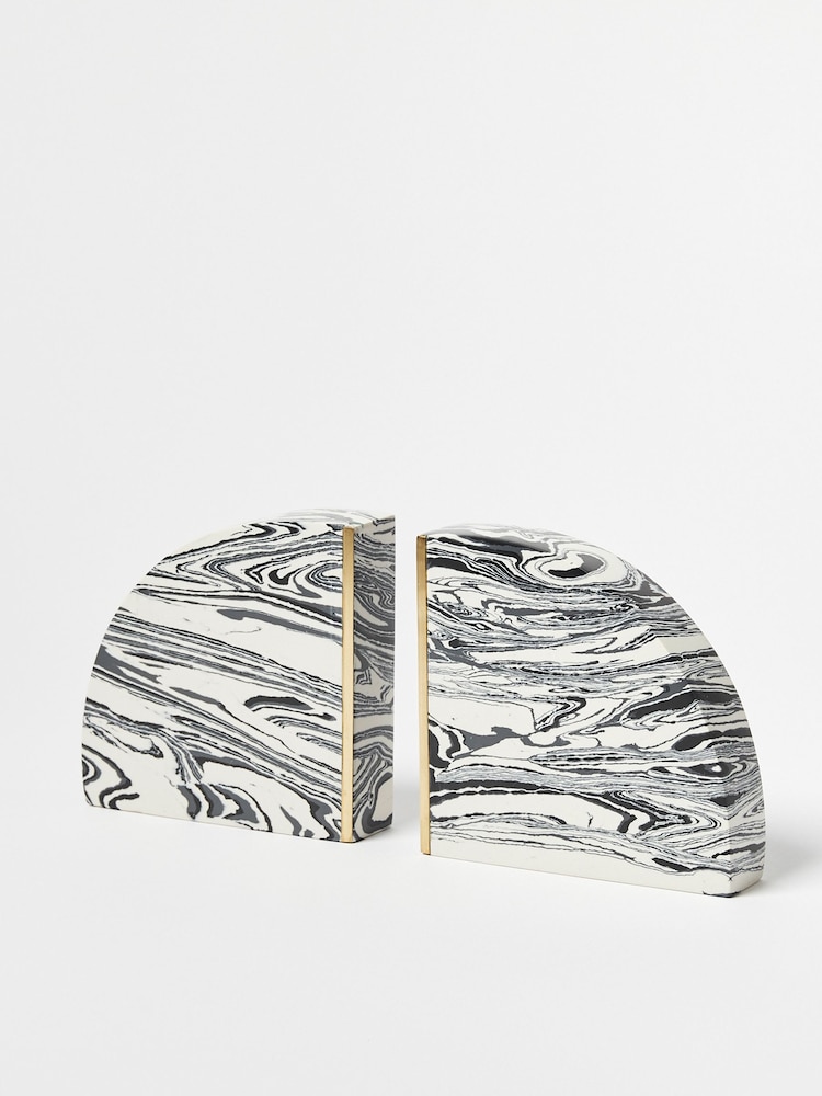 Oliver Bonas White Marble Book Ends - Image 1 of 4 Oliver Bonas White Marble Book Ends - Image 1 of 4