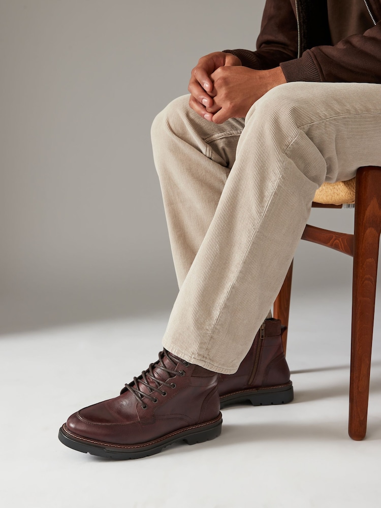 Коричневый - Leather Apron Toe Zip Up Boots - Image 1 of 6