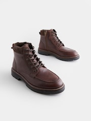 Коричневый - Leather Apron Toe Zip Up Boots - Image 2 of 6